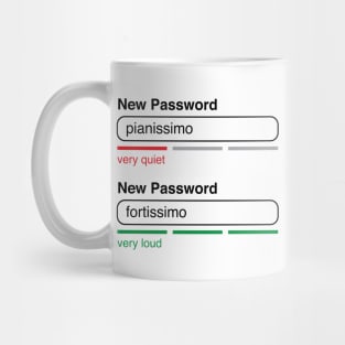 Music Password Pianissimo Fortissimo (Black Text) Mug